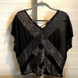 Joie, 100% silk, black with silver sequins, beautiful dress blouse!